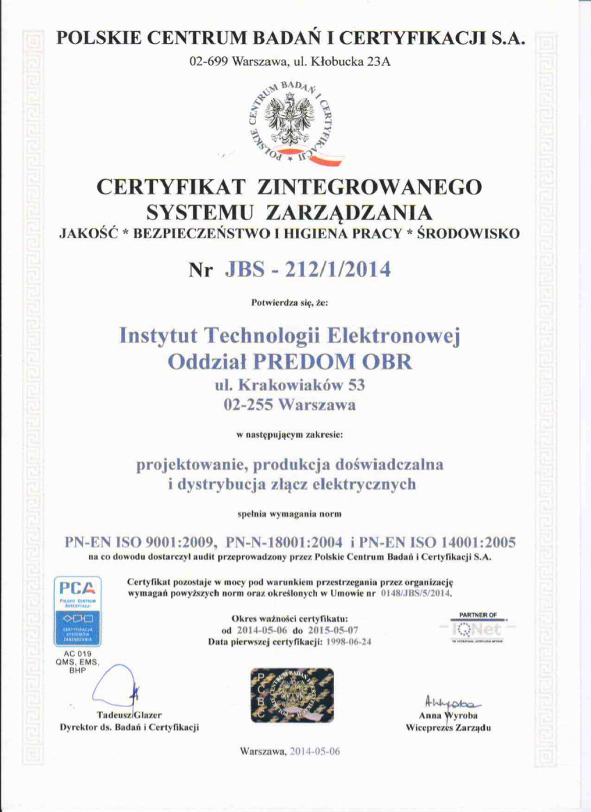 Certyfikat ISO 9001 - PCBC